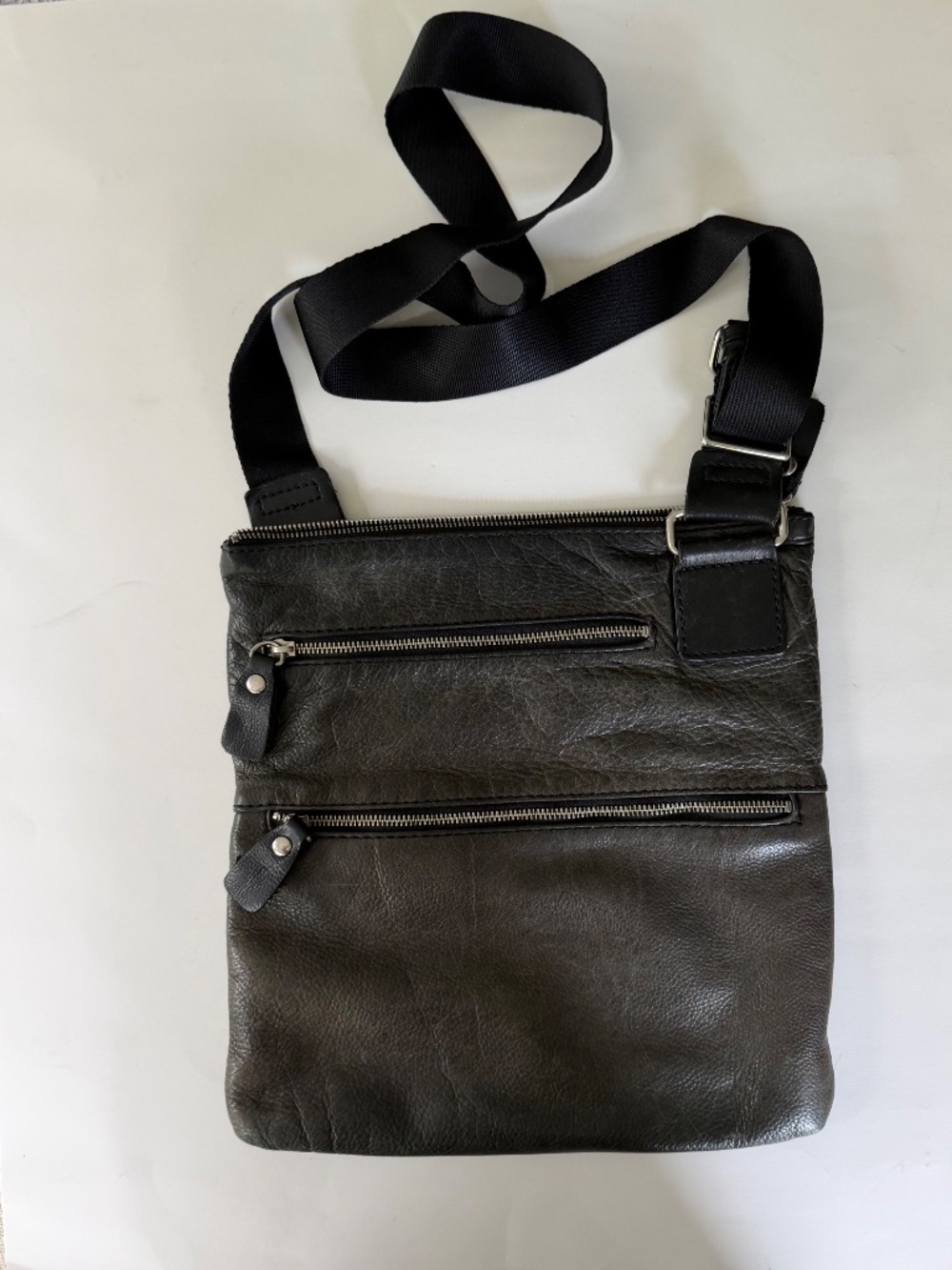 Margot Black Genuine Leather Multi-Zip Crossbody Shoulder Bag Unisex